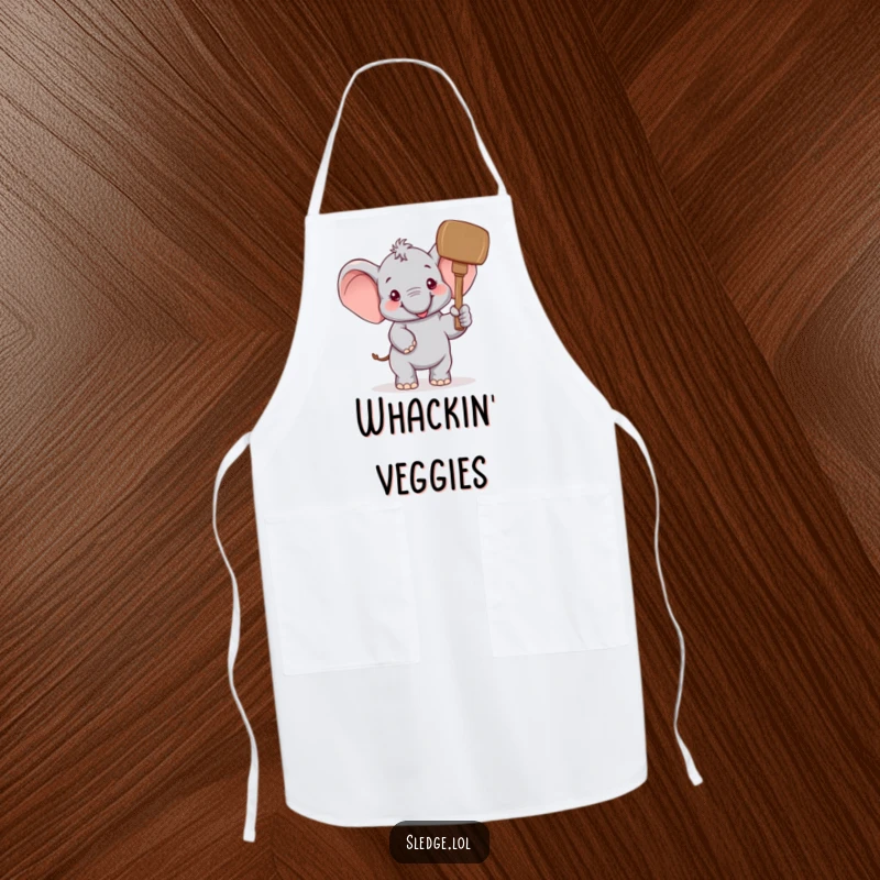 Funny Elephant Apron: A cheerful elephant humorously raises a giant mallet, ideal for funny, fun-loving kitchen wear.