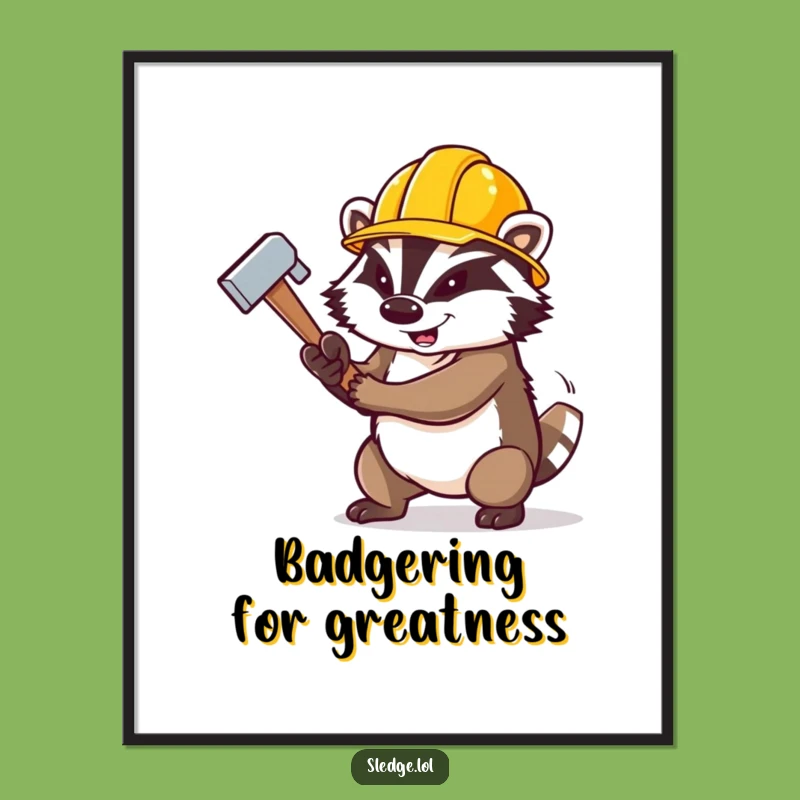 Funny Badger Digital Art Print: Determined Builder - Instant Funny Gift for Walls