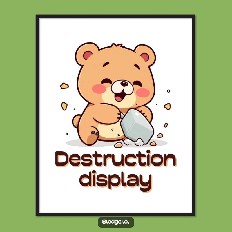 Funny Bear Smashing Digital Art: Instant Download of Playful Wall Decor