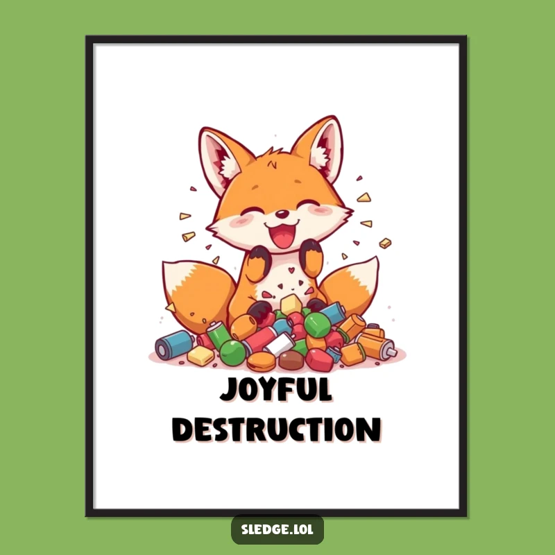 Funny Fox Digital Art Print: Joyful Smashing - Instant Funny Gift for Playful Walls