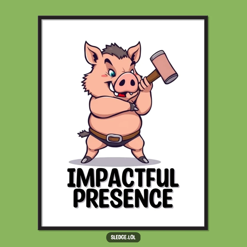 Funny Boar Sledgehammer Digital Art: Instant Download of Hilarious Power Art