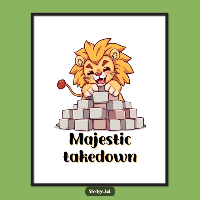 Funny Lion Blocks Digital Art: Instant Download of Powerful Wall Decor