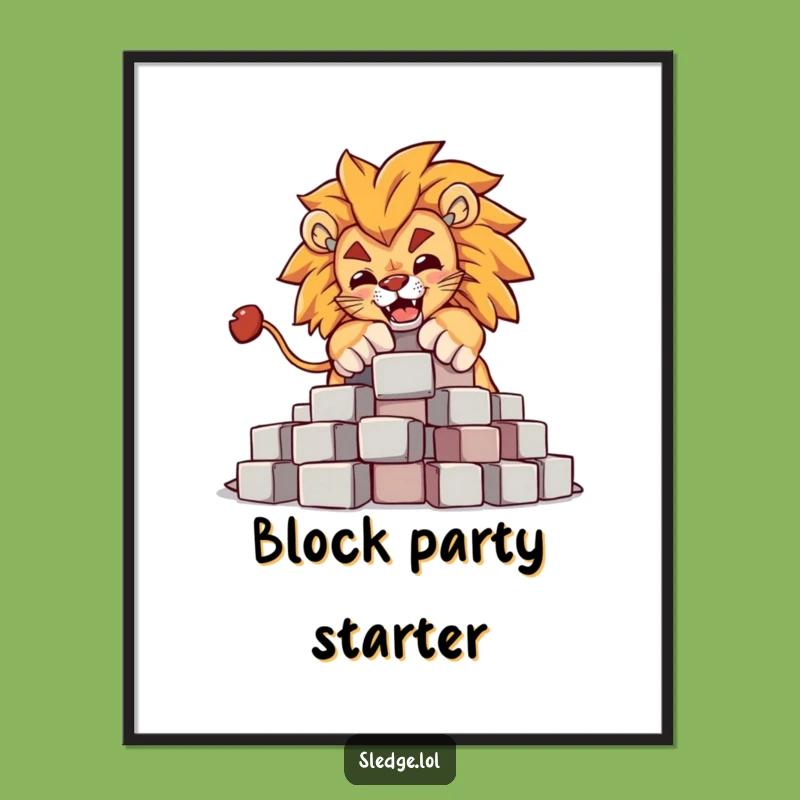 Funny Lion Blocks Poster: Decorate with Power and Hilarious Roar