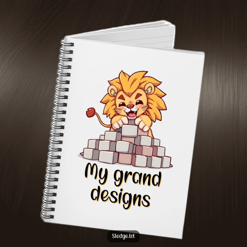 Funny Lion Notebook: A powerful lion humorously knocks over blocks, inspiring funny, strategic planning and note-taking.