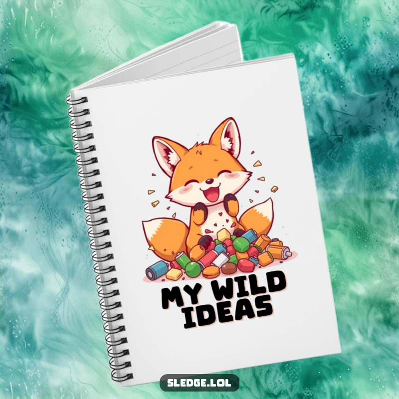 Funny Fox Notebook, a playful fox joyfully smashing small objects, perfect for capturing wild ideas.